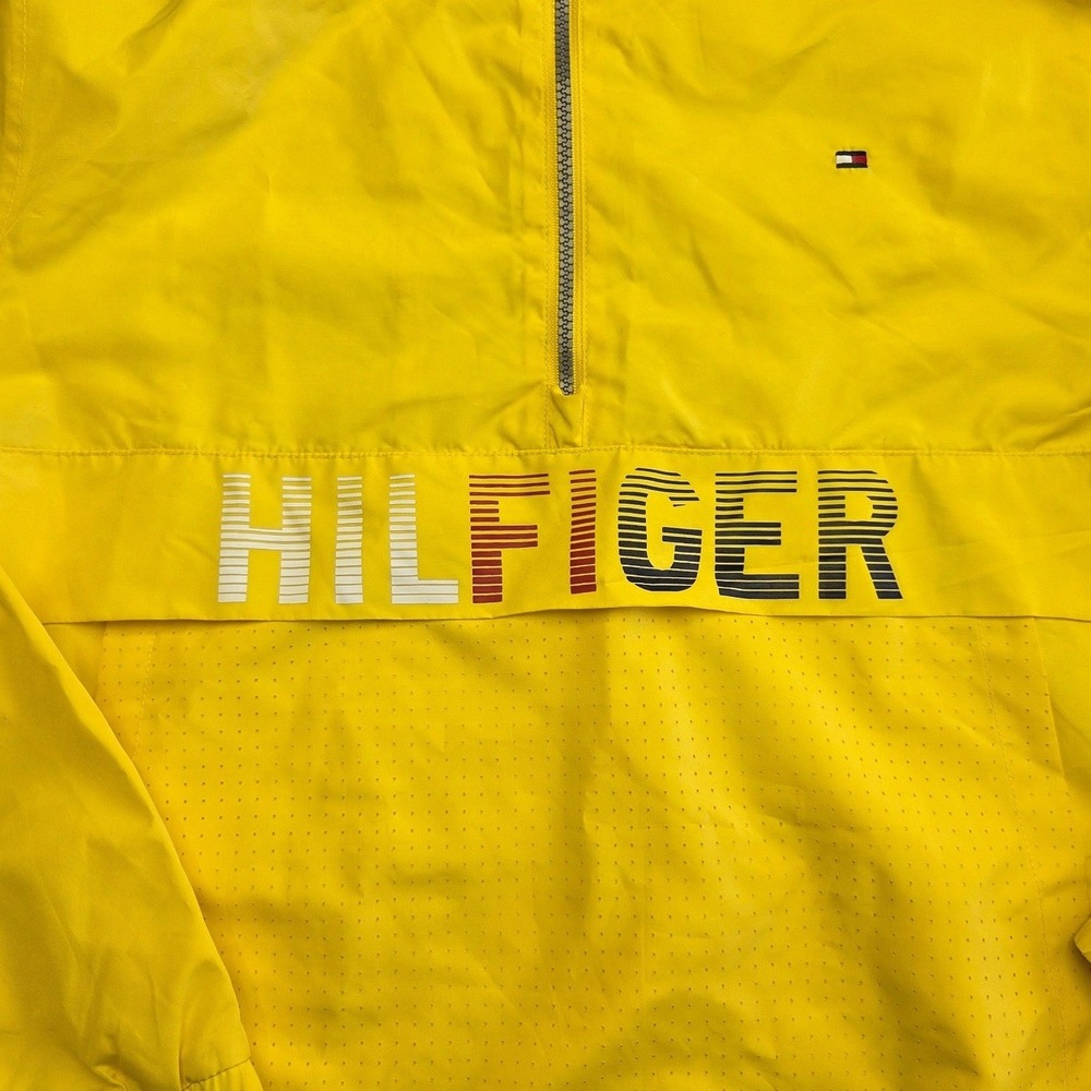Tommy Hilfiger Boys XL Yellow Quarter Zip Hooded Windbreaker Jacket Pullover - Picture 3 of 7